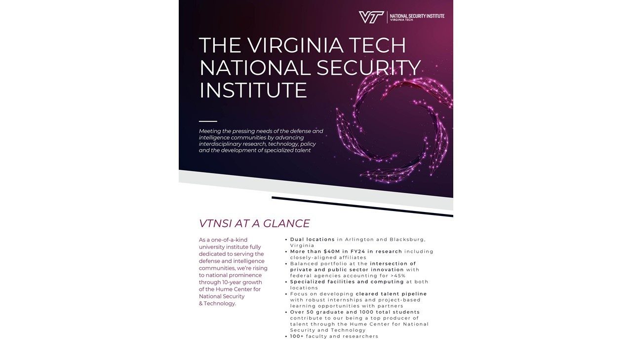 Virginia Tech National Security Institute Fact Sheet